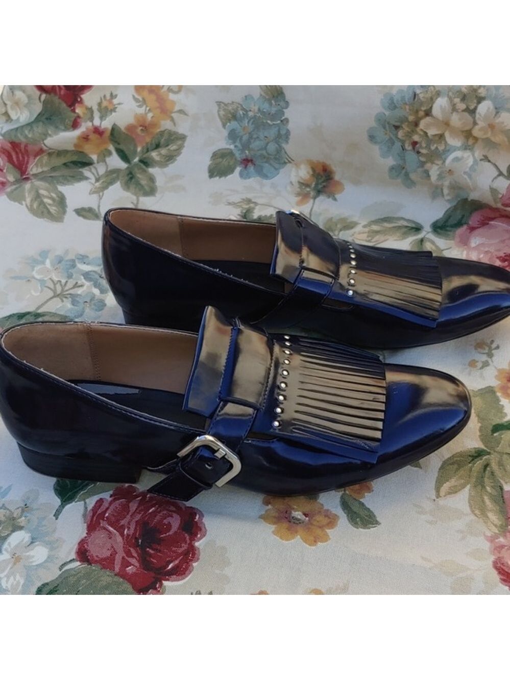 Zara TRF Navy Blue Loafer Shoes with Fringe and Buckle Women's US 9 EU 40 - Picture 9 of 16